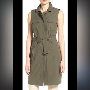 Olivia Palermo + Chelsea28 long military vest / jacket  in Olive in XS